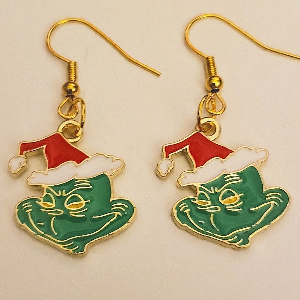 Handmade Christmas Holiday The Grinch Santa Earrings